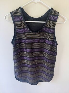 Marc Jacobs collection silk and Metallic Striped Tank - Black, Purple & Gold 4